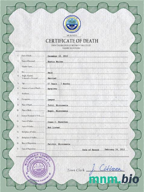 Micronesia rekord życiowy śmierć certyfikat PSD szablon